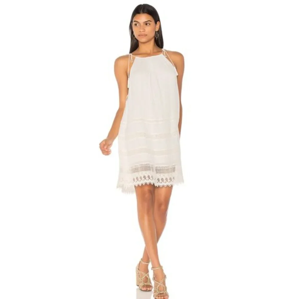 Alice + Olivia Danna Tie-Strap Short Dress Crochet Embroidered White Size Small - Picture 2 of 11